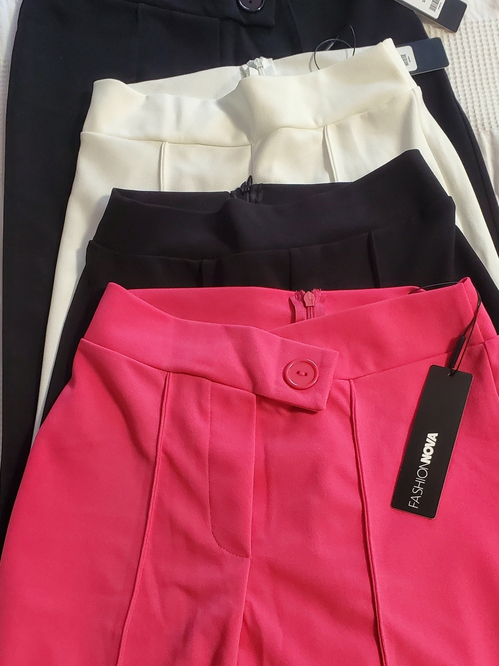 Fashion Nova High-Waist Button Front Pants -Hot Pink, Black, White 4 Pants × $30